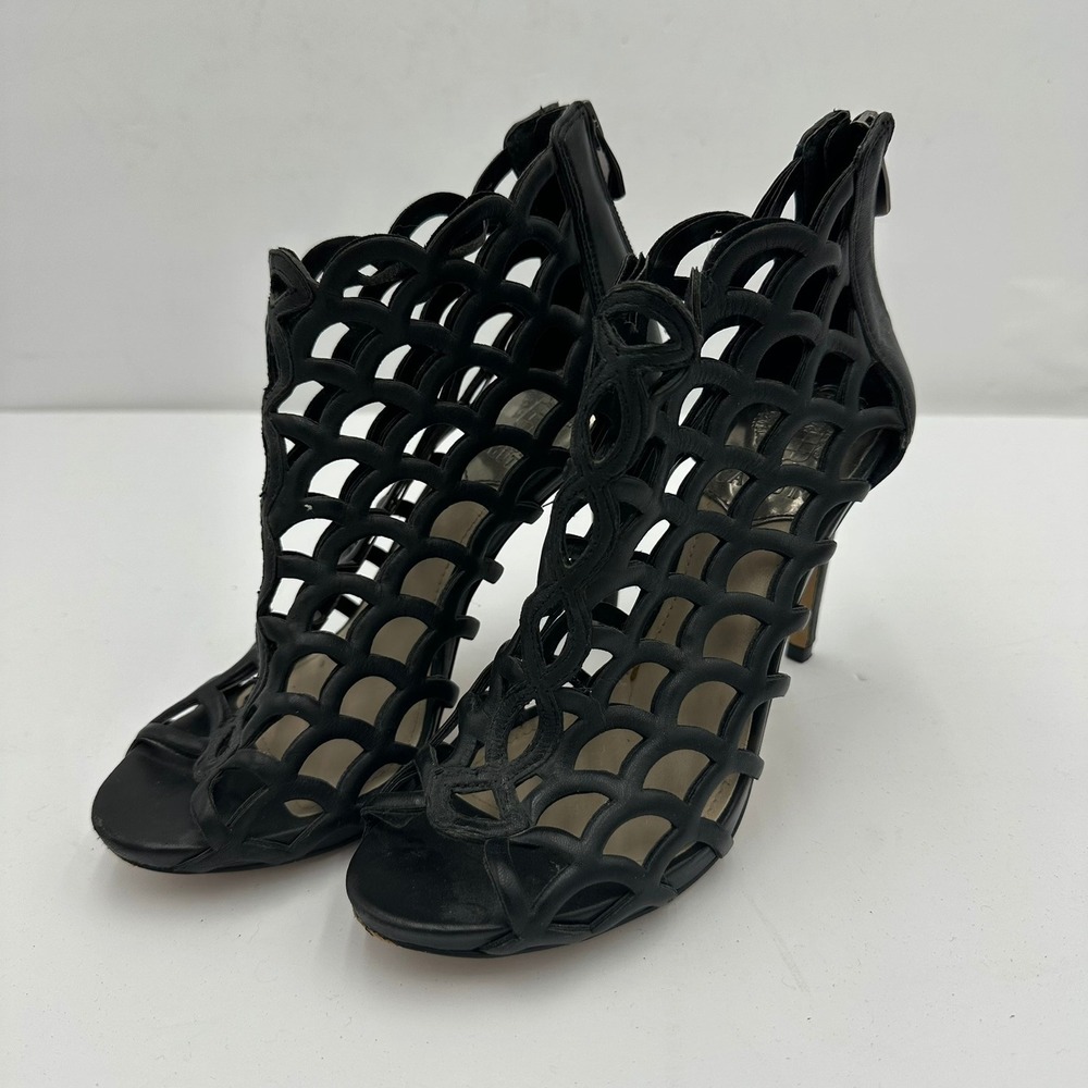 Vince Camuto Womens Fontanela Leather Caged Peep Toe Stiletto Heels Size 6M Edgy